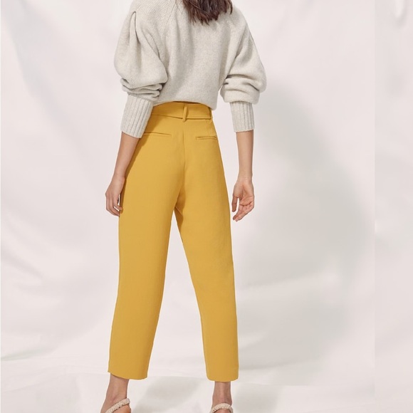 Wilfred Mustard Yellow Crepe Tie Front Zip Double Clasp Closure Ankle Pants 0 - Picture 2 of 8